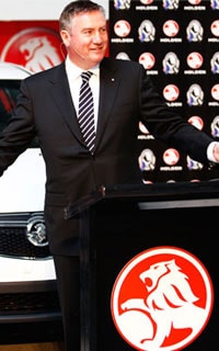 Collingwood President Eddie McGuire addresses those gathered at the announcement of Collingwood's new partnership with Holden on Friday.